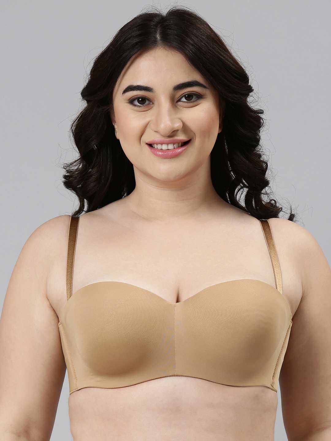 

Enamor Beige Solid Underwired Lightly Padded Medium Coverage Everyday Strapless Tshirt Bra