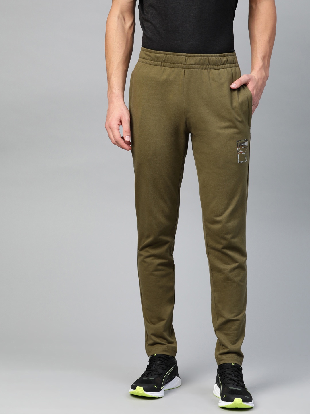 

Puma Men Olive Green Solid Slim Fit Camo Box Graphic Track Pants