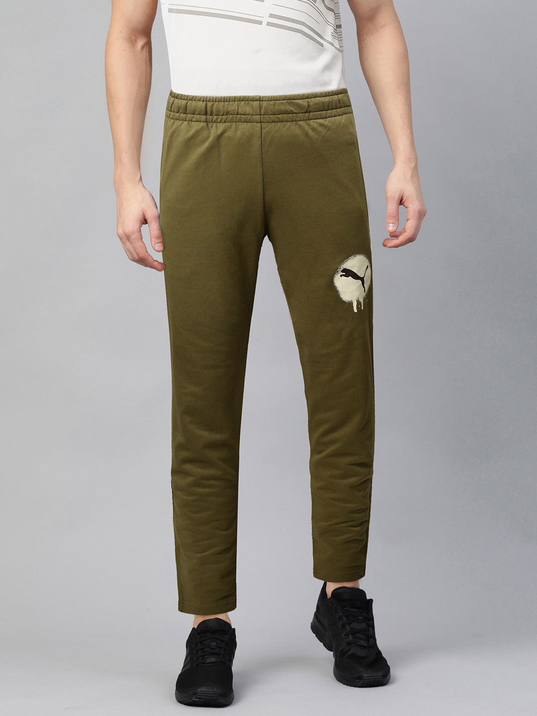 

Puma Men Olive Green Solid Straight Fit Track Pants