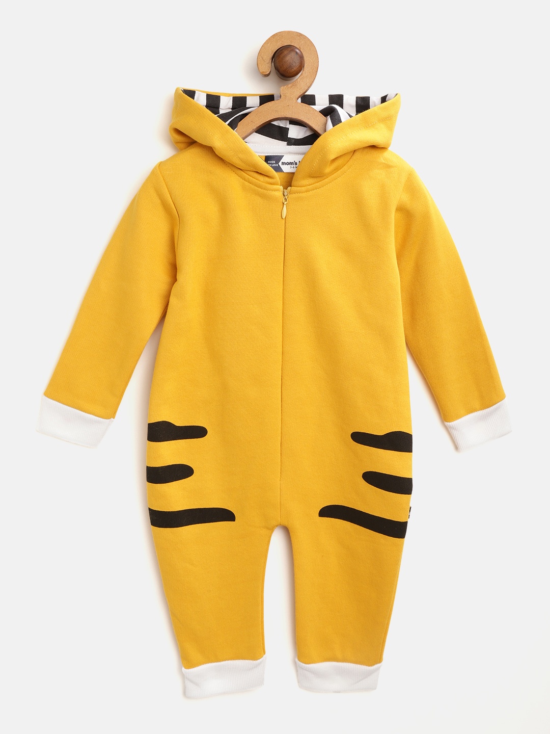 

Moms Love Boys Mustard Yellow Hooded Rompers With Applique Detail