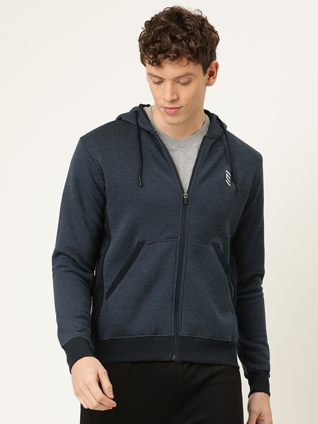 

Proline Active Men Navy Blue Solid Hooded Front-Open Sweatshirt