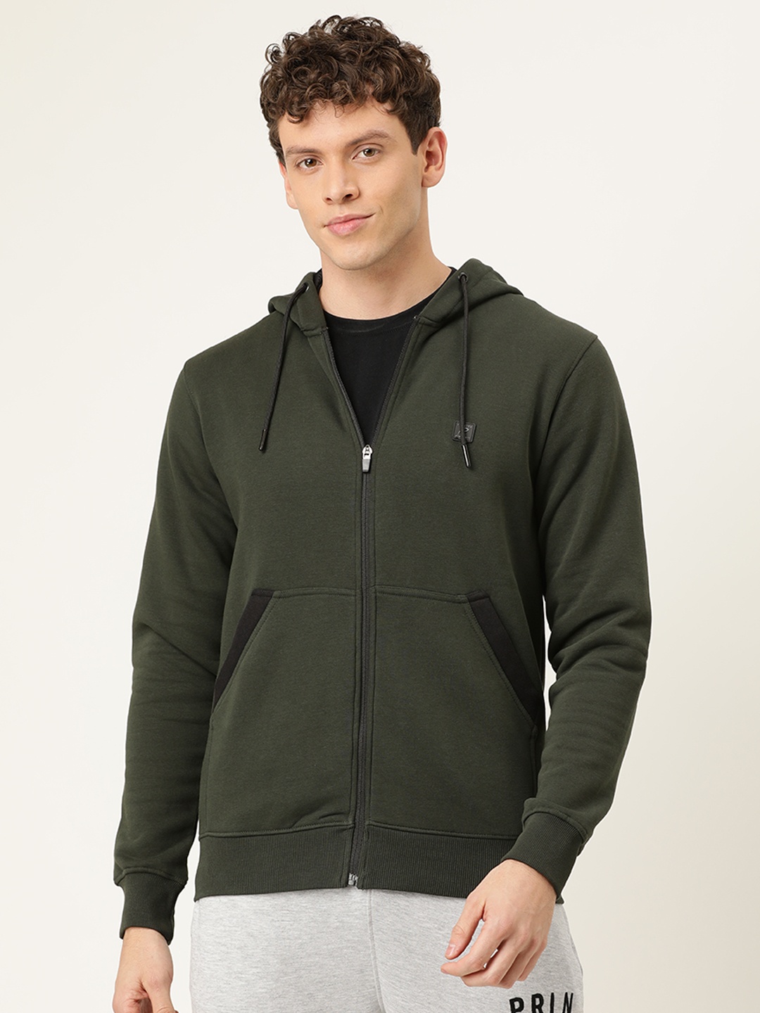 

Proline Active Men Olive Green Solid Hooded Sweatshirt