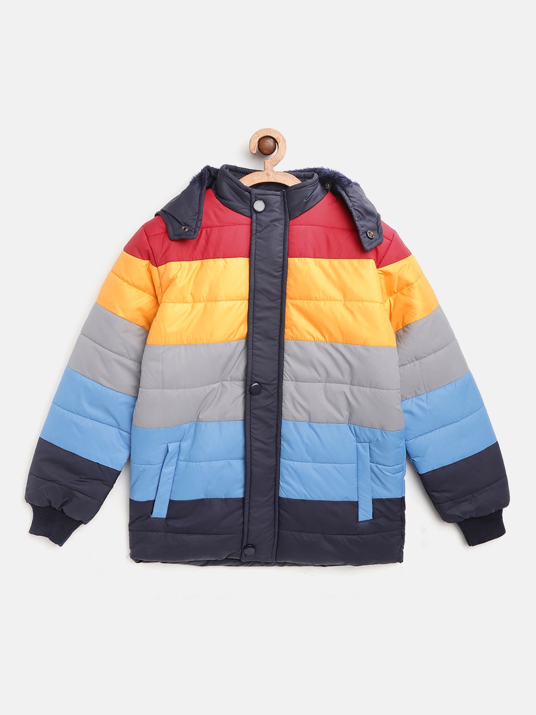 

AD & AV Boys Multicoloured Colourblocked Padded Jacket with Detachable Hood, Multi