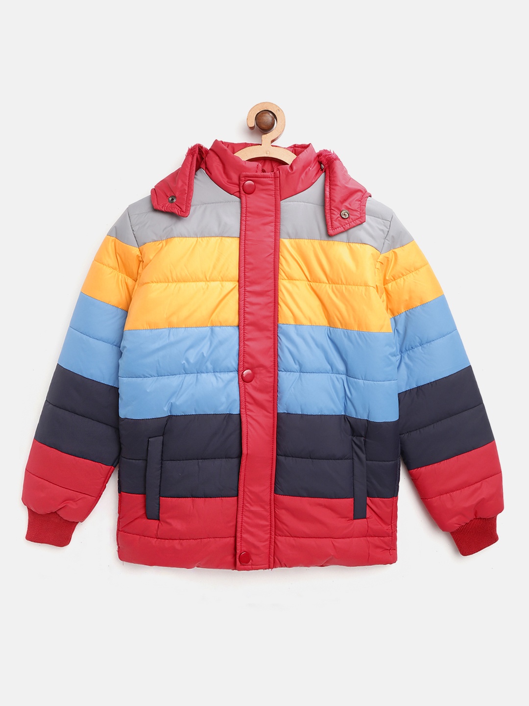 

AD & AV Boys Multicoloured Colourblocked Padded Jacket with Detachable Hood, Multi