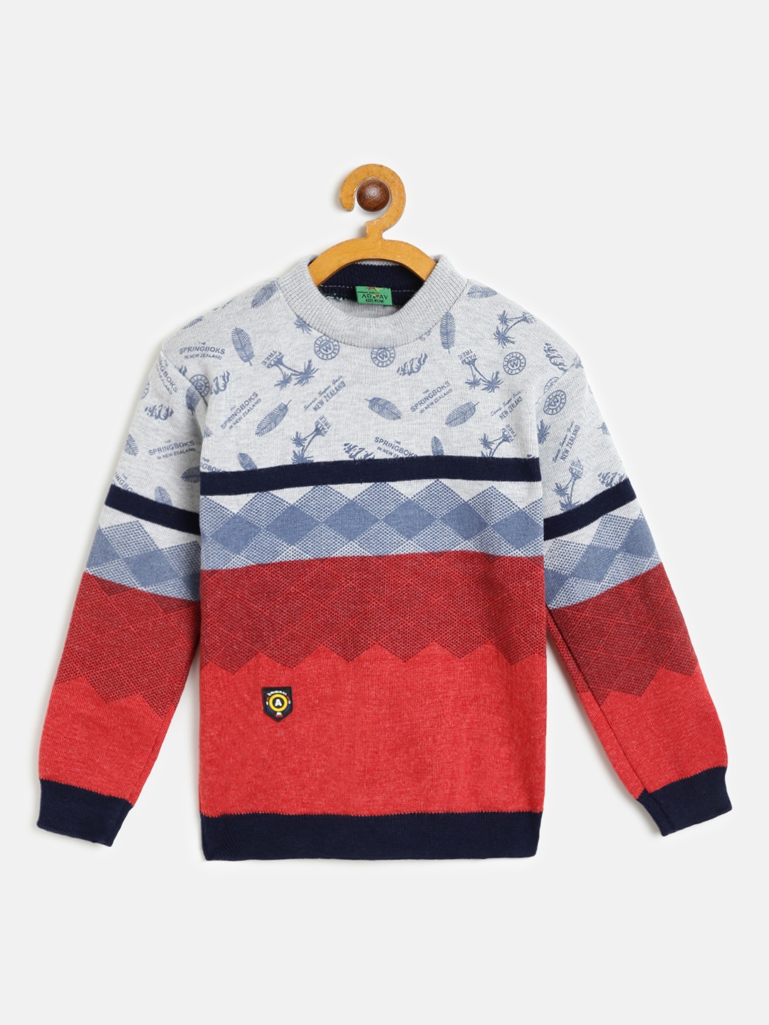 

AD & AV Boys Red & Blue Woollen Geometric & Tropical Print Pullover