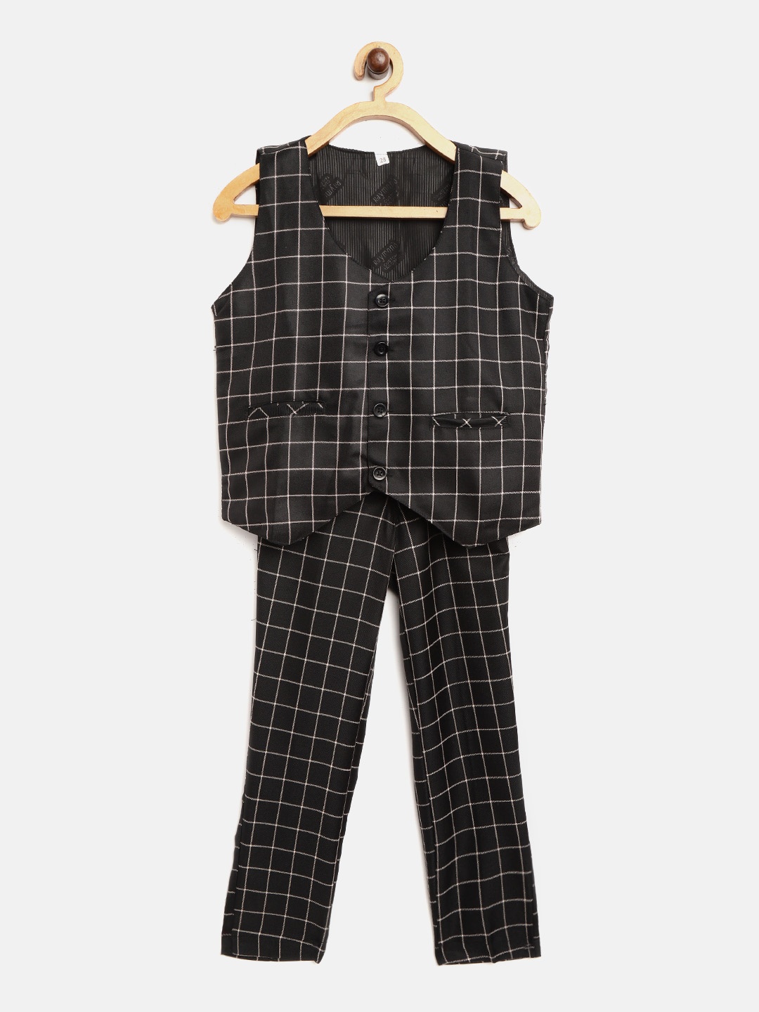 

AD & AV Boys Black & Off-White Checked Clothing Set