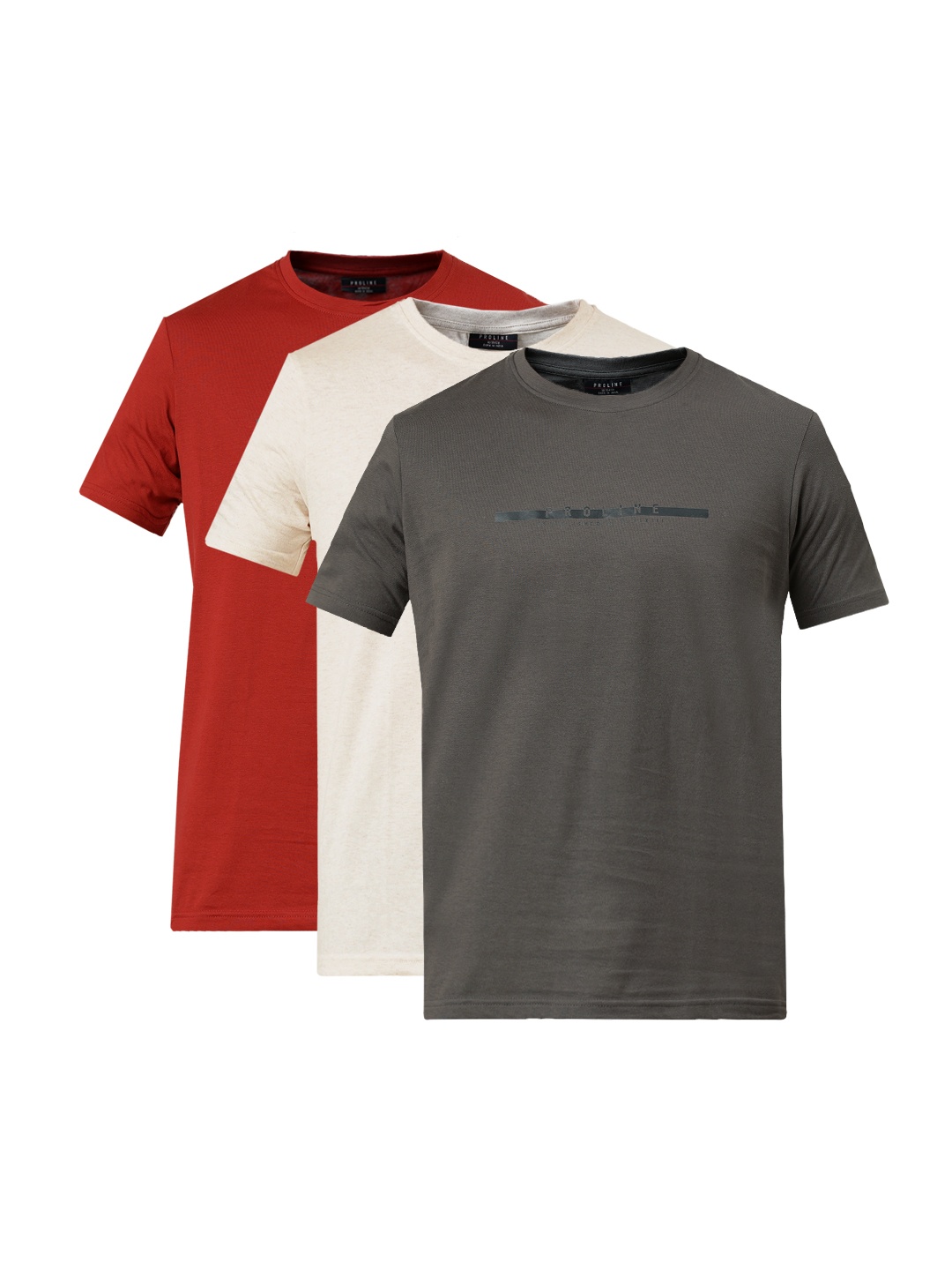 

Proline Active Men Pack Of 3 Maroon Beige Solid Round Neck Pure Cotton T-shirt