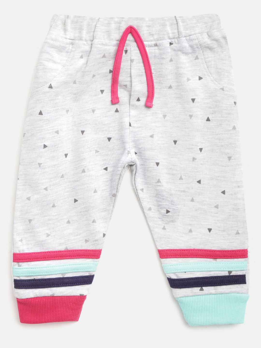 

Moms Love Girls Grey Melange Geometric Print Lounge Joggers with Striped Detail