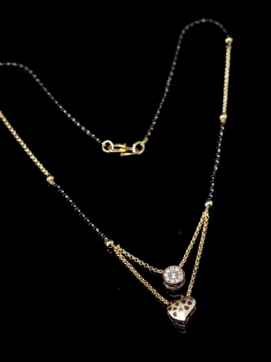 

PANASH Gold-Plated Black & White CZ-Studded Beaded Mangalsutra