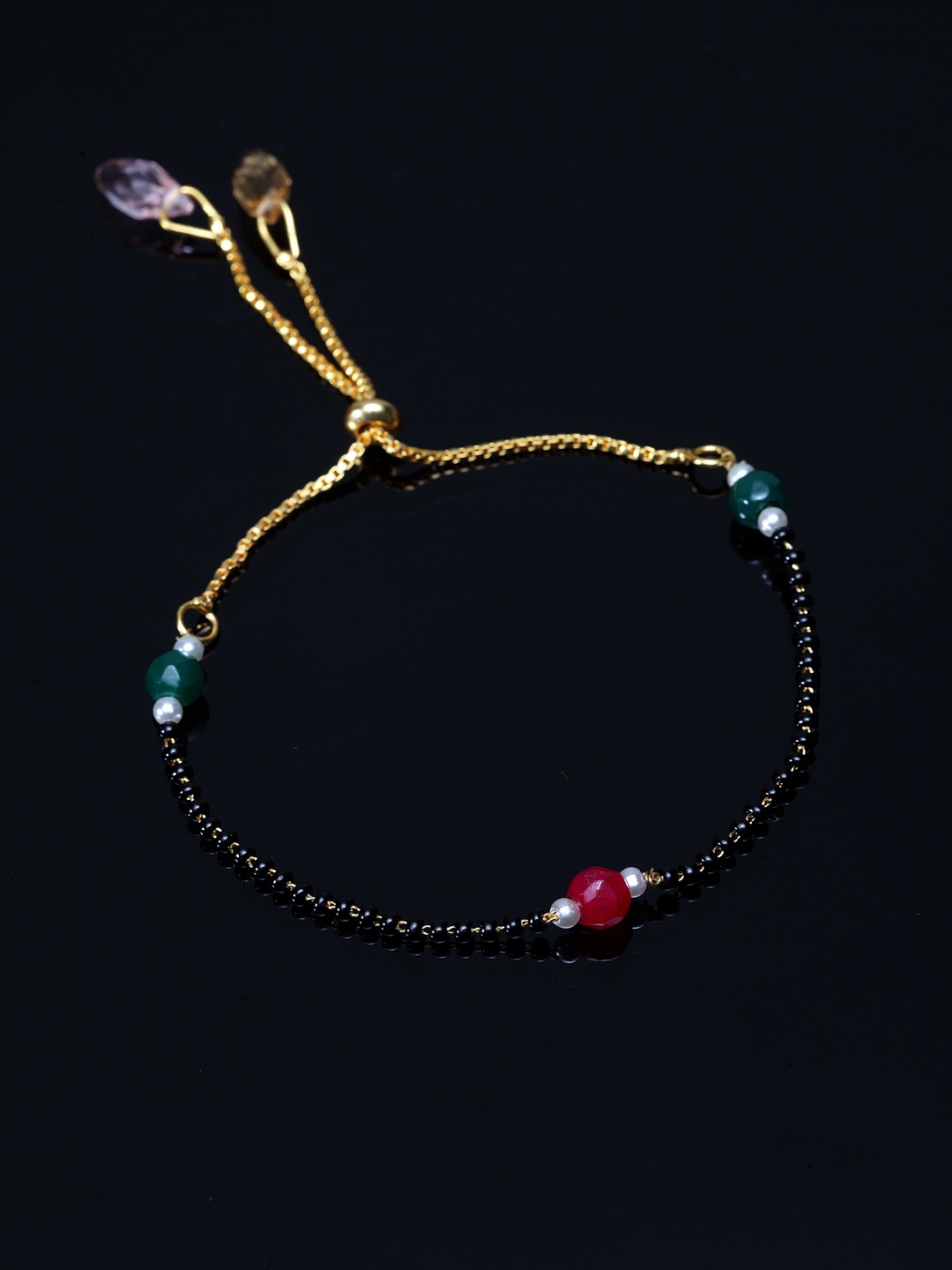 

PANASH Black & Red Gold-Plated Beaded Charm Bracelet