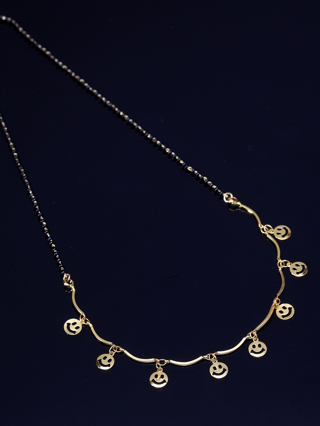 

PANASH Gold-Plated & Black Beaded Smiley-Shaped Handcrafted Mangalsutra