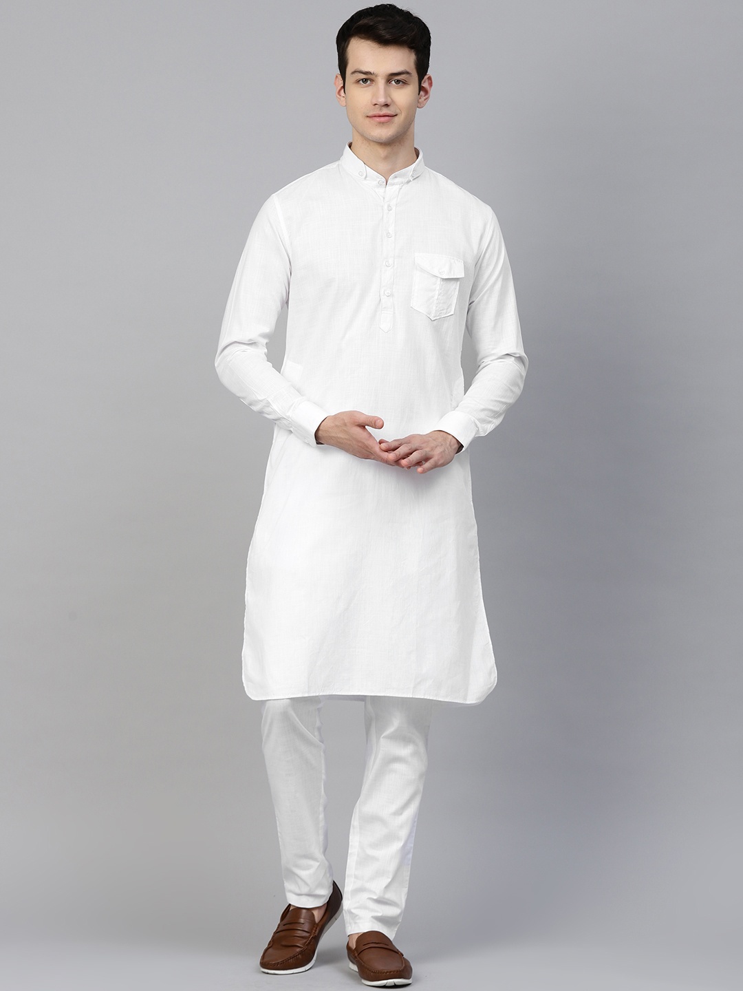 

MANQ Men White Solid Kurta with Trousers