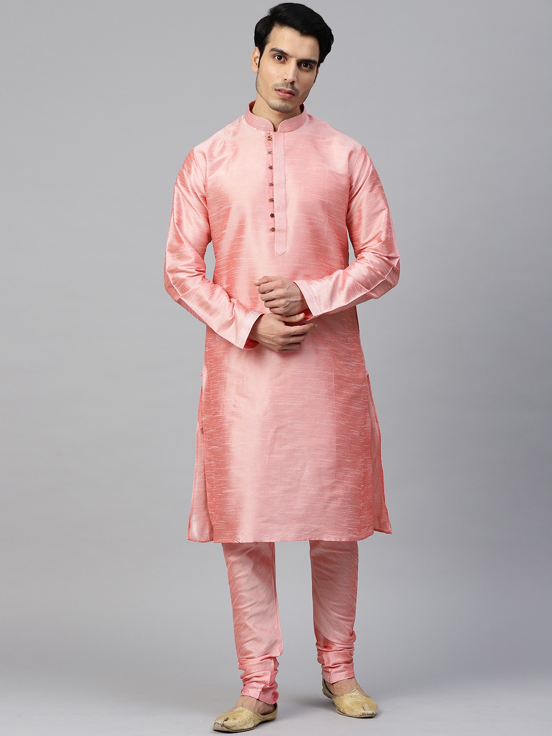 

MANQ Men Pink Solid Kurta with Churidar