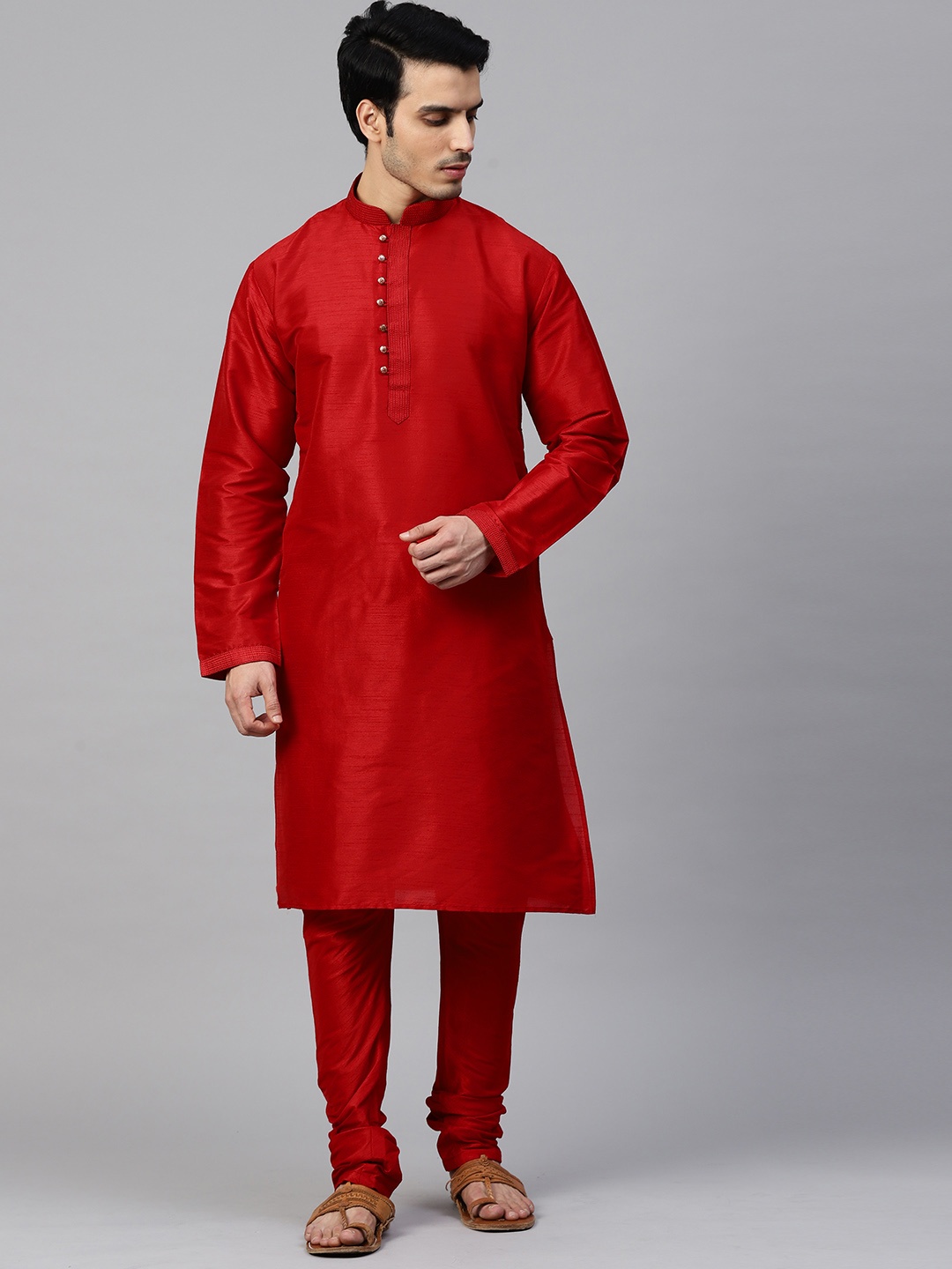 

MANQ Men Red Solid Kurta with Churidar