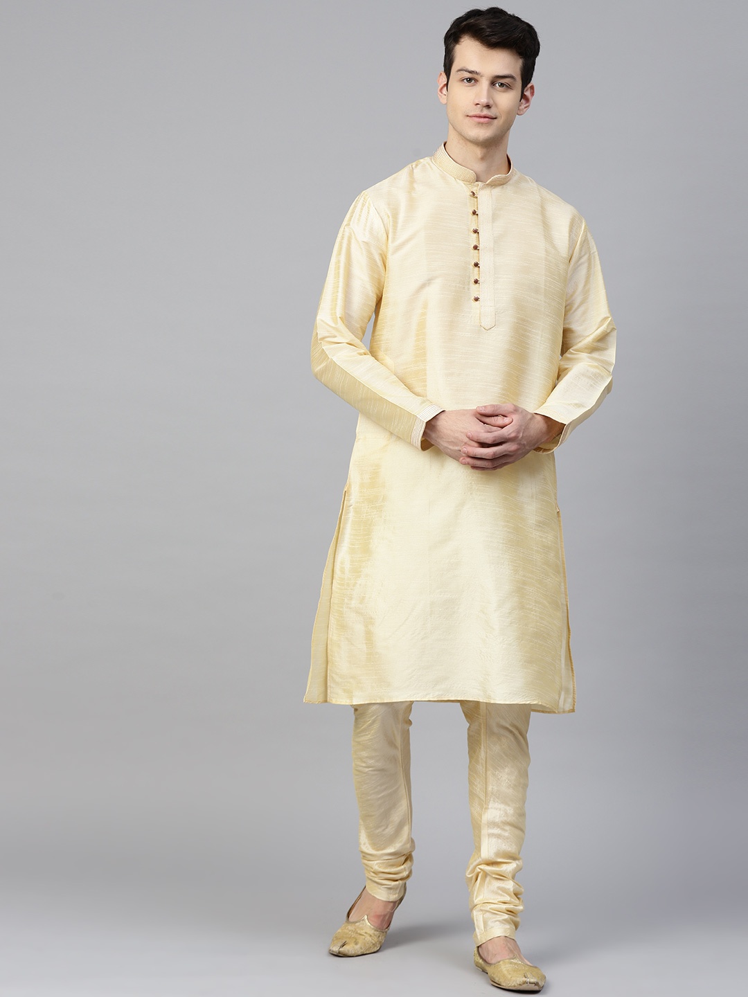 

MANQ Men Cream-Coloured Solid Kurta with Churidar