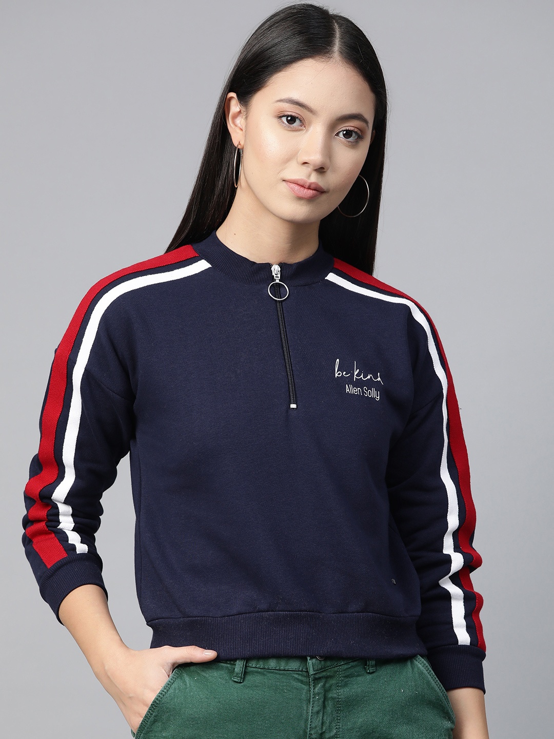 

Allen Solly Woman Women Navy Blue Solid Sweatshirt