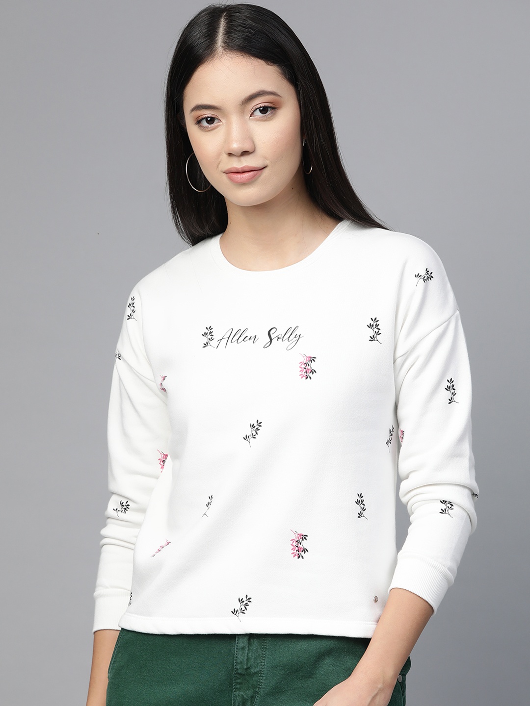 

Allen Solly Woman Women White & Black Brand Logo Print Sweatshirt