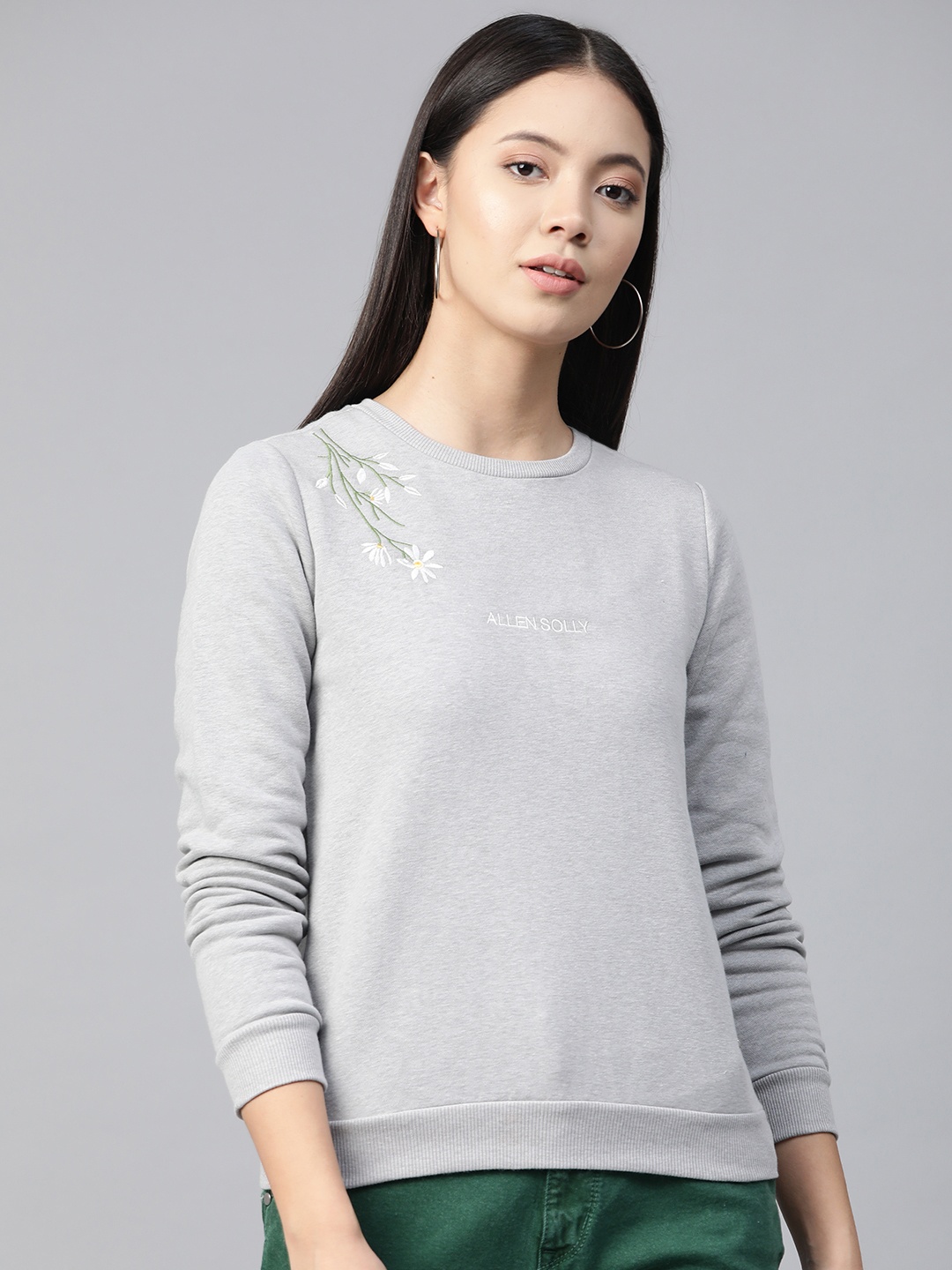 

Allen Solly Woman Women Grey Melange Solid Sweatshirt