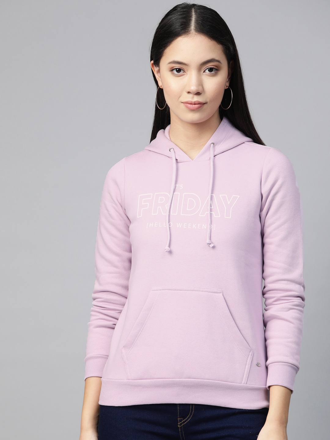

Allen Solly Woman Women Lavender & White Typography Print Hooded Sweatshirt