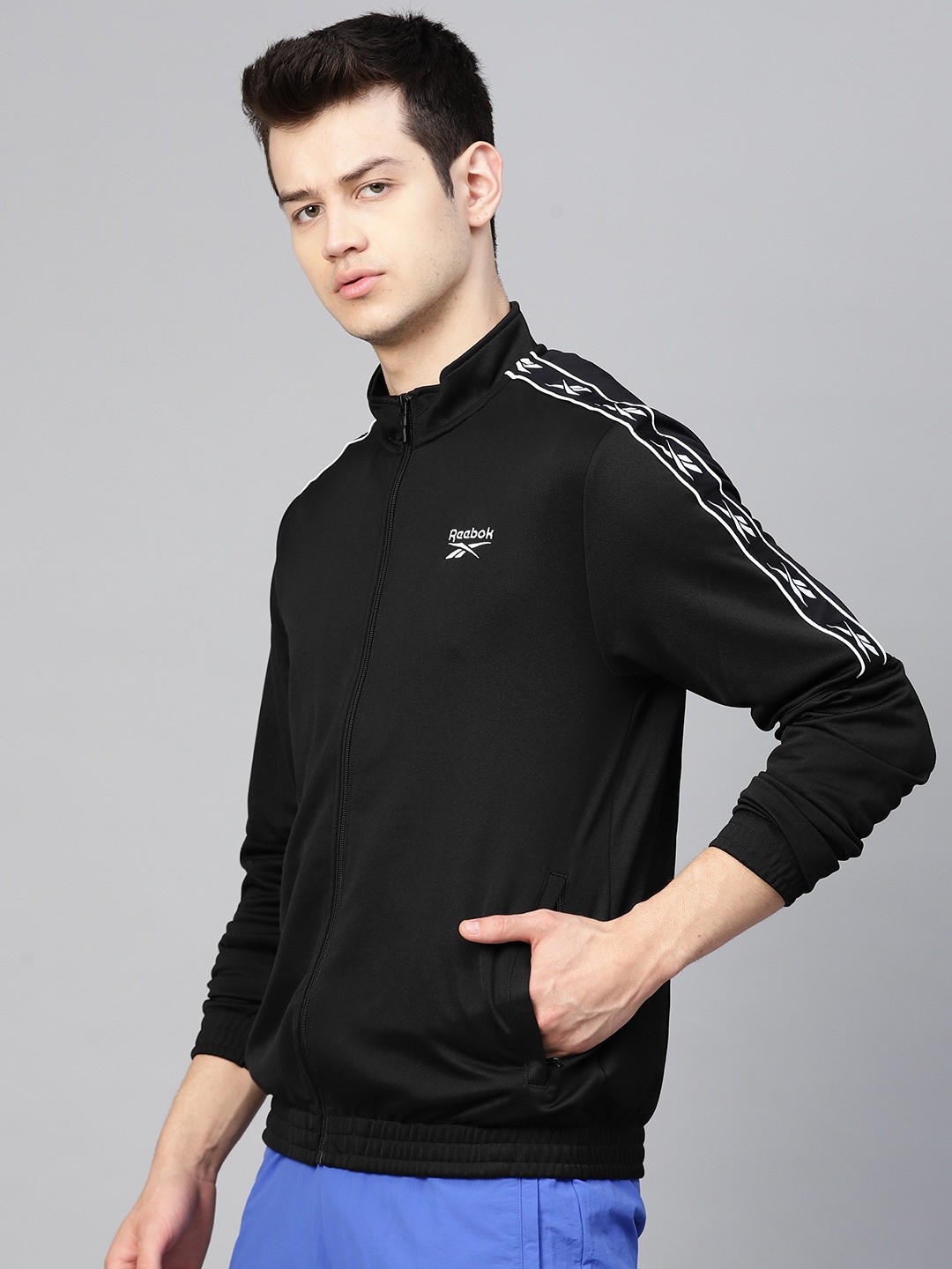 

Reebok Classic Men Black Solid Vector Tape Track Jacket