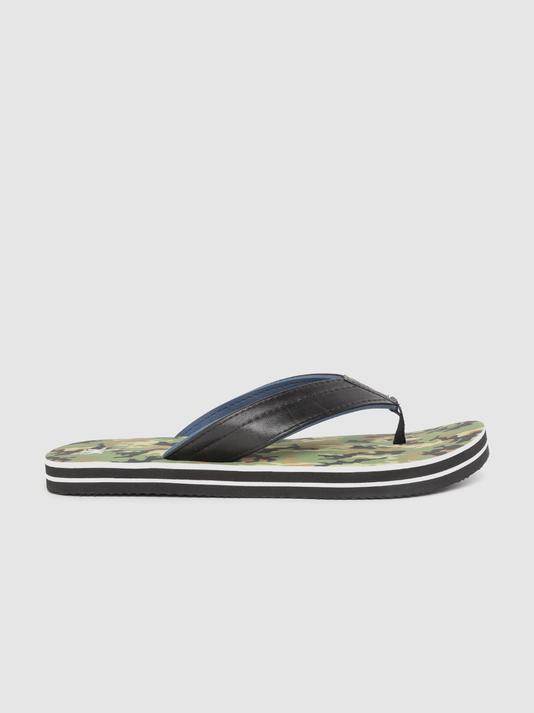 

Kook N Keech Men Black & Olive Green Camouflage Print Thong Flip-Flops