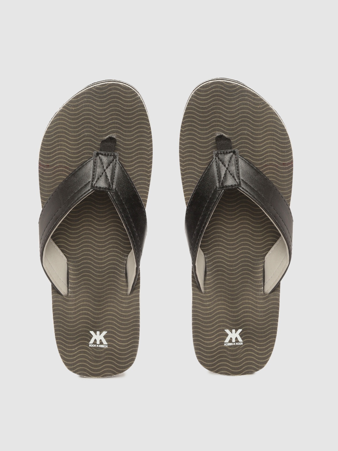 

Kook N Keech Men Black & Charcoal Grey Printed Thong Flip-Flops