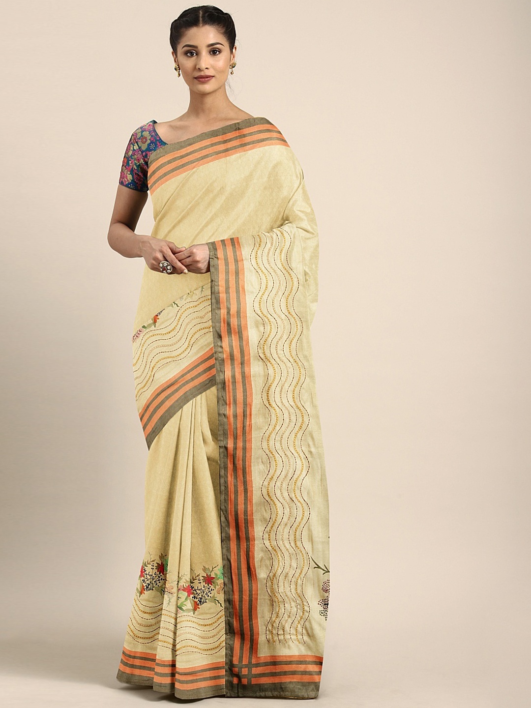 

Neerus Yellow & Green Poly Silk Printed Saree