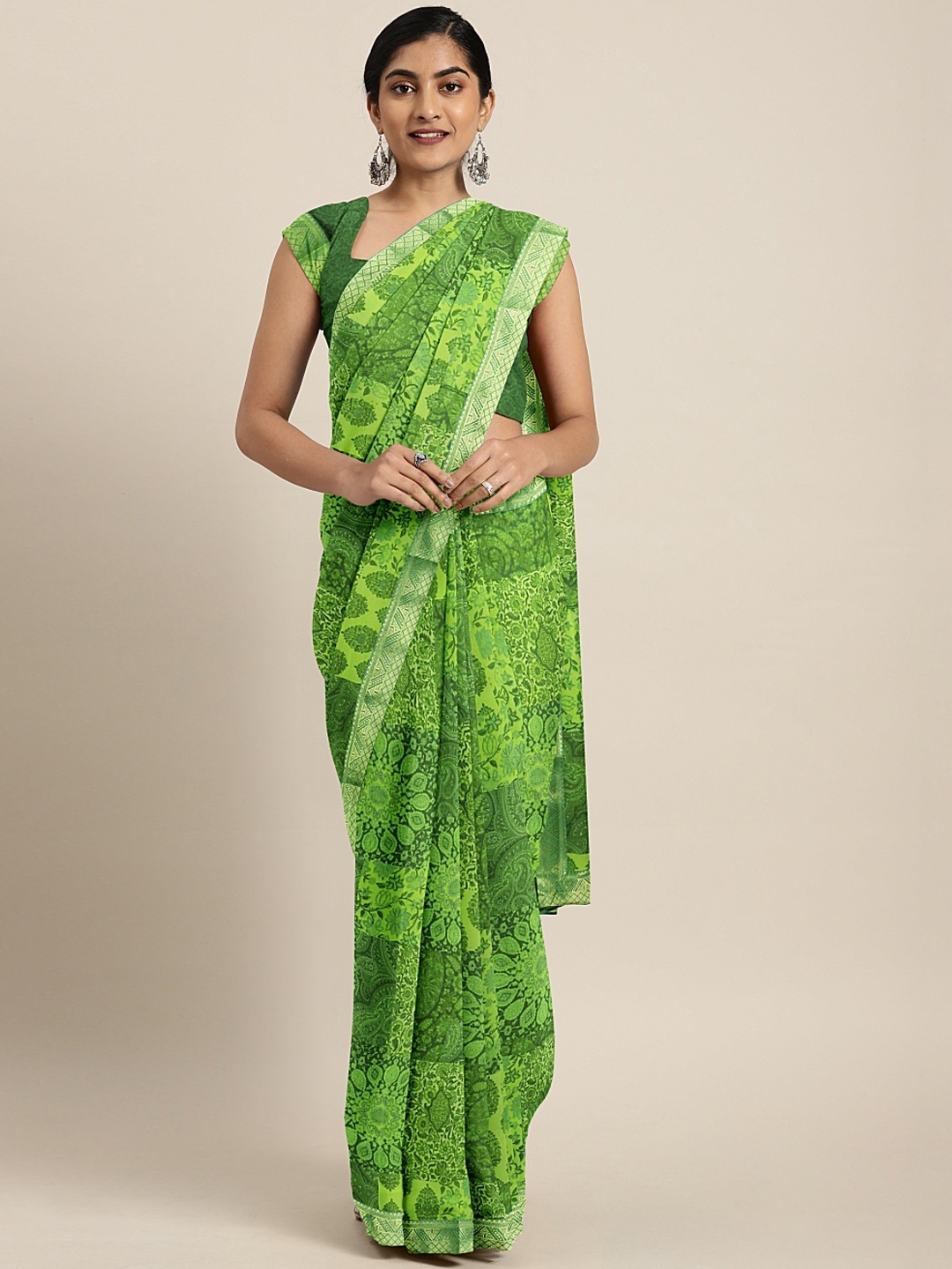 

Neerus Green Printed Poly Georgette Saree