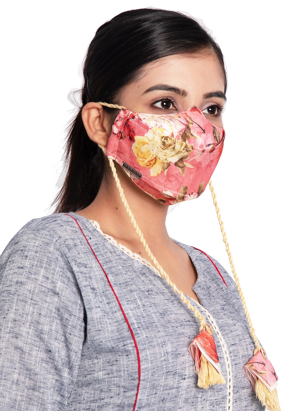 

VASTRAMAY Adults Pink Printed 3-Layers Reusable Cloth Mask