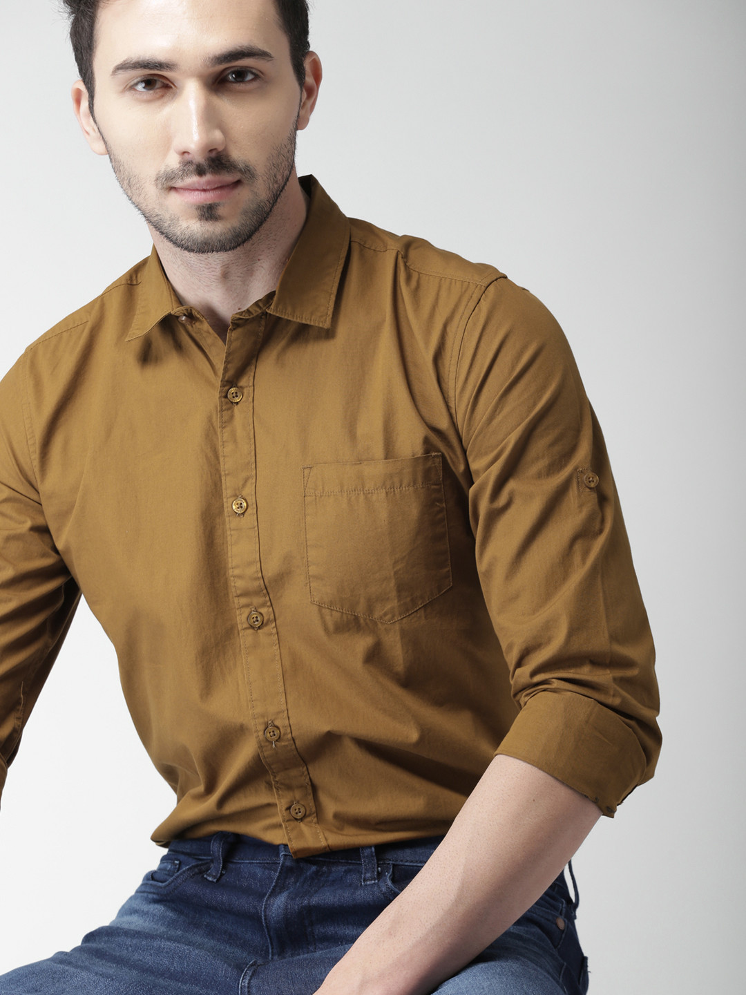 

Highlander Khaki Slim Fit Casual Shirt