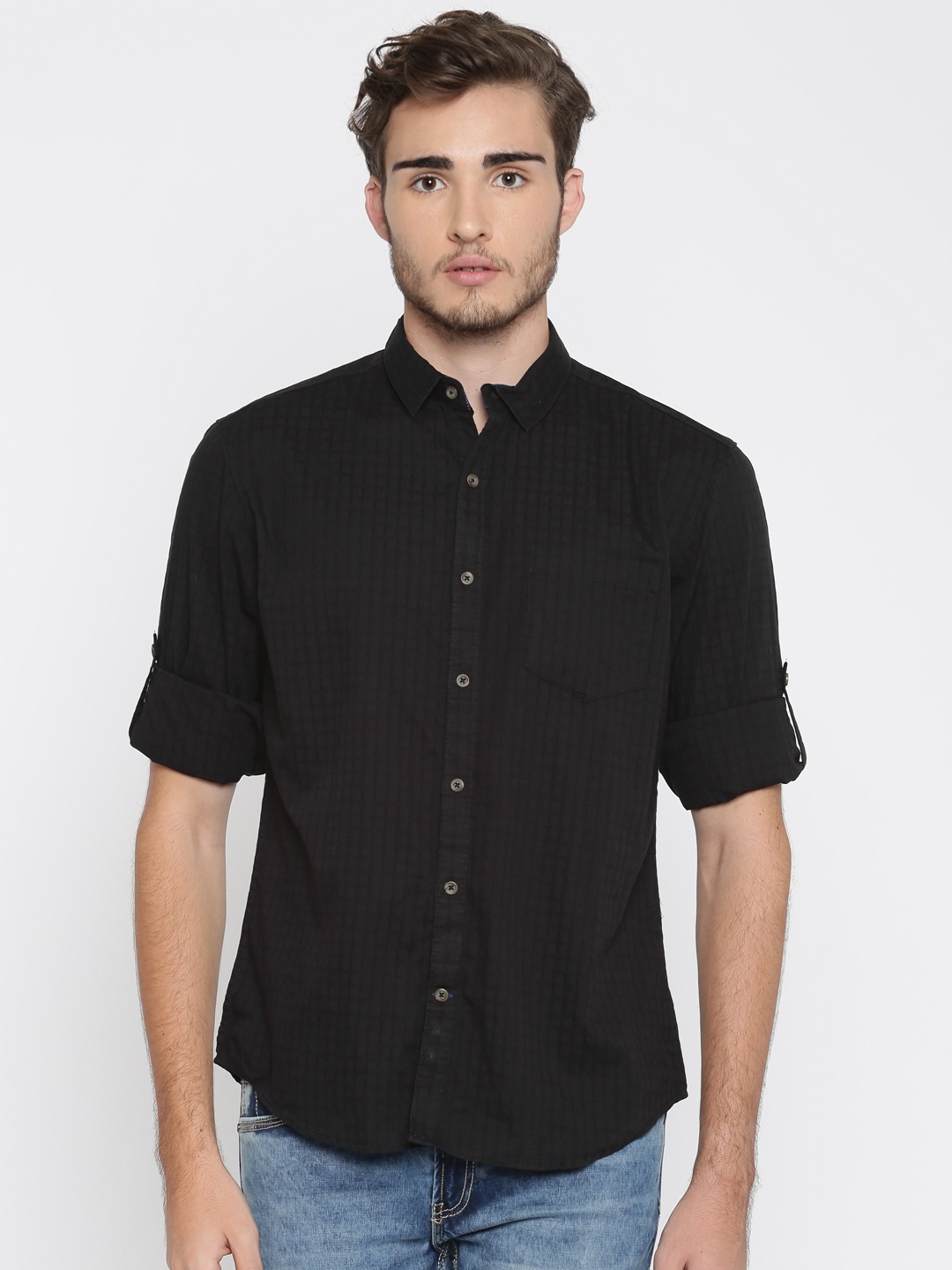 

Highlander Black Slim Casual Shirt