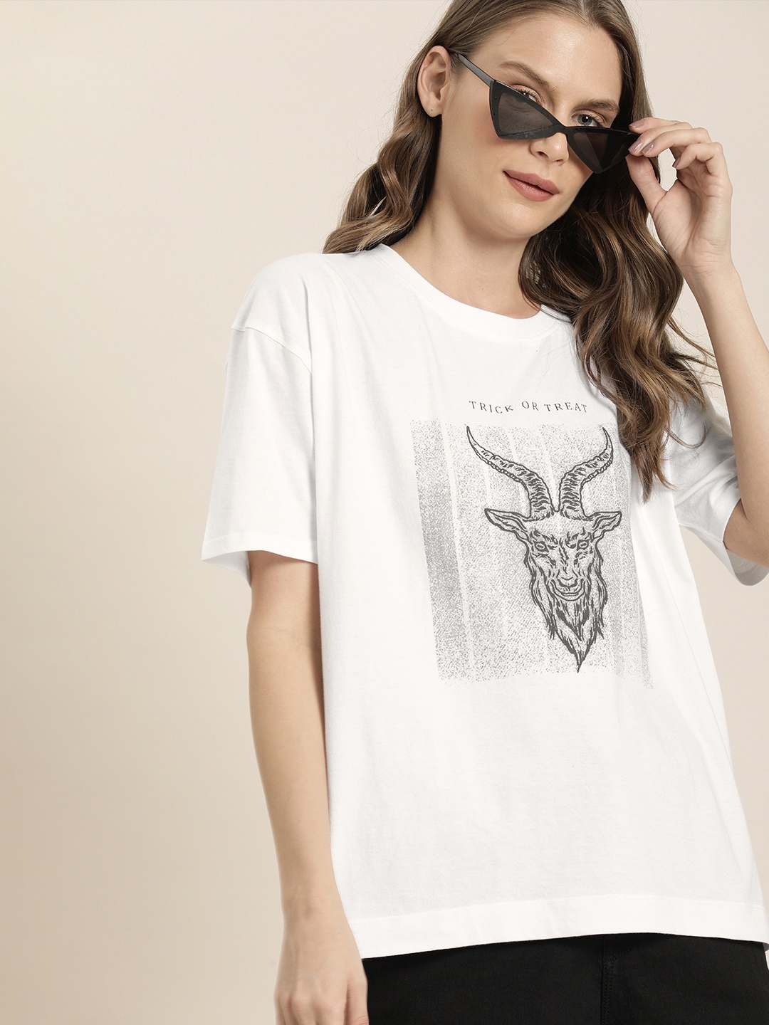 

Moda Rapido Women White Printed Round Neck T-shirt