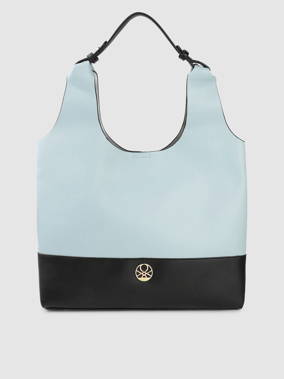 

United Colors of Benetton Blue & Black Colourblocked Hobo Bag