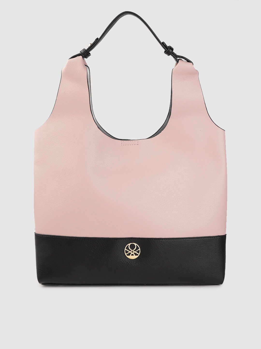 

United Colors of Benetton Pink & Black Colourblocked Hobo Bag