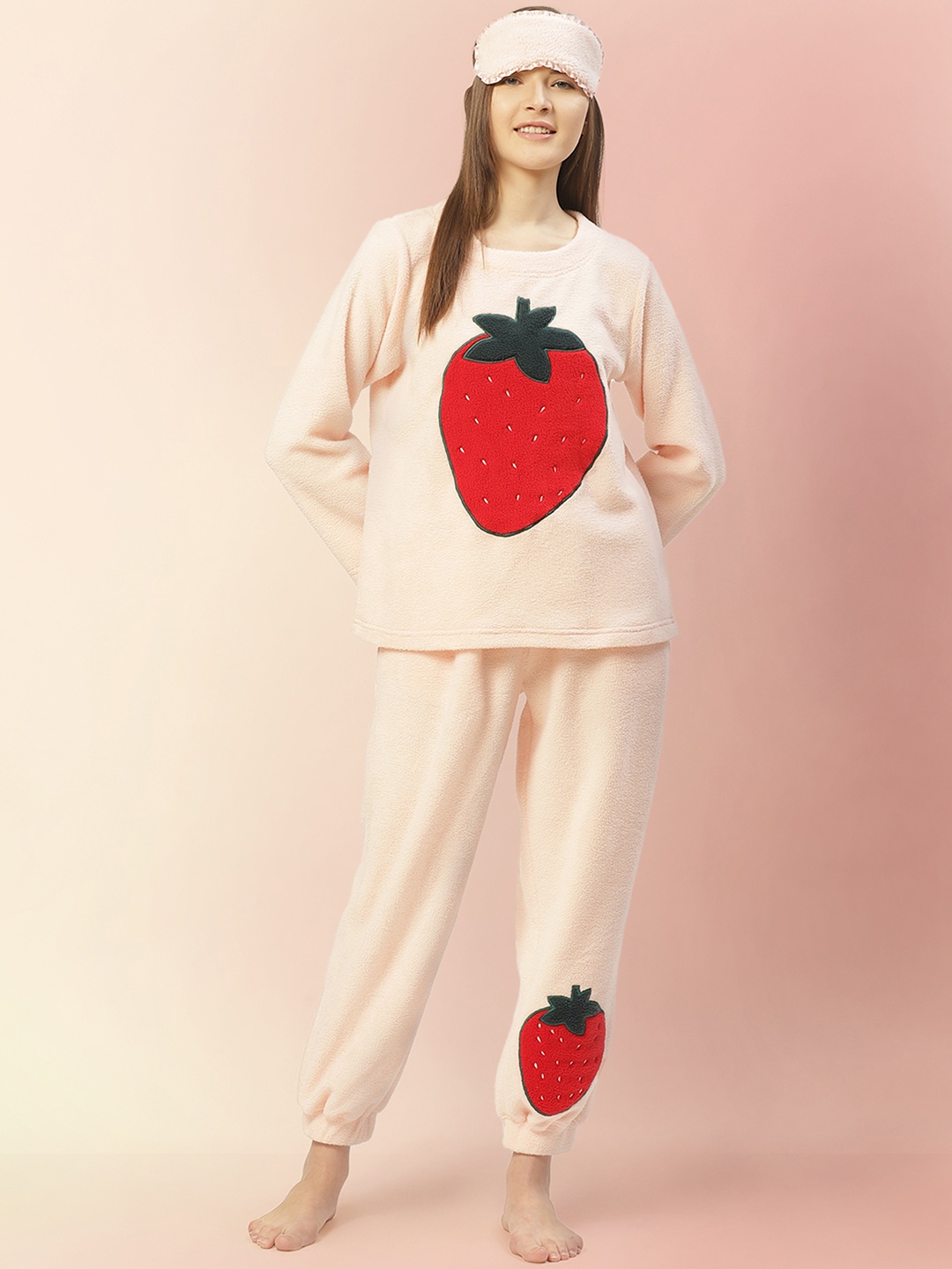 

LILL Women Pink Applique Night suit with Eye Mask