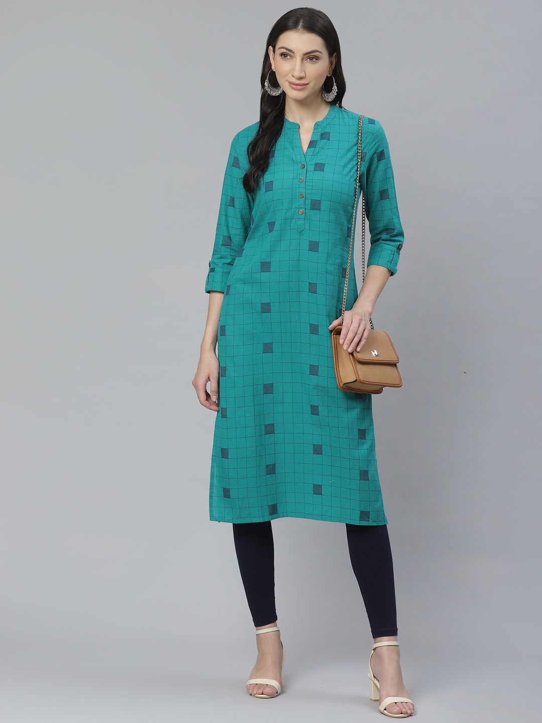 

Cayman Women Green & Blue Checked Straight Kurta