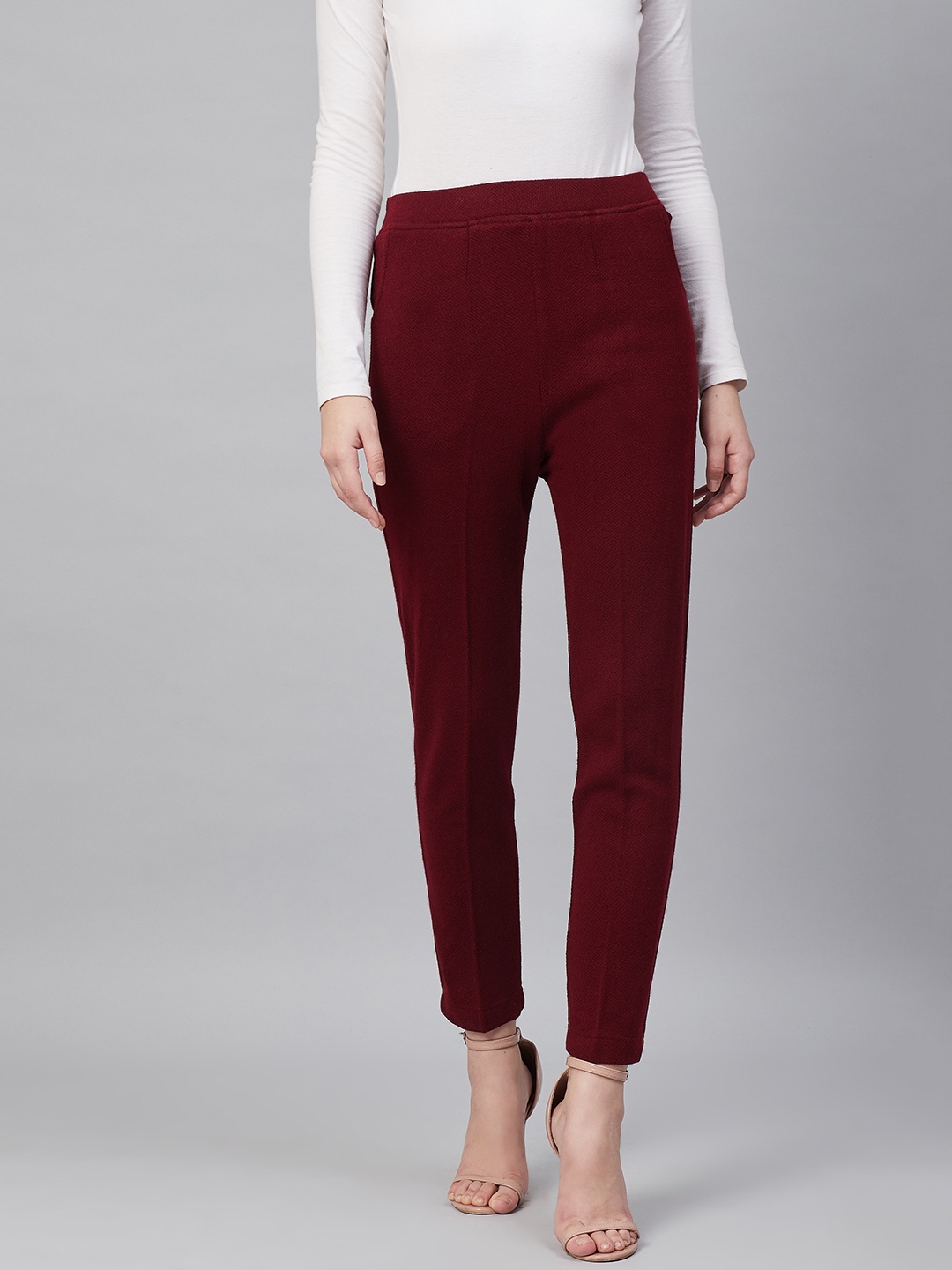 

Cayman Women Maroon Solid Regular Fit Regular Trousers