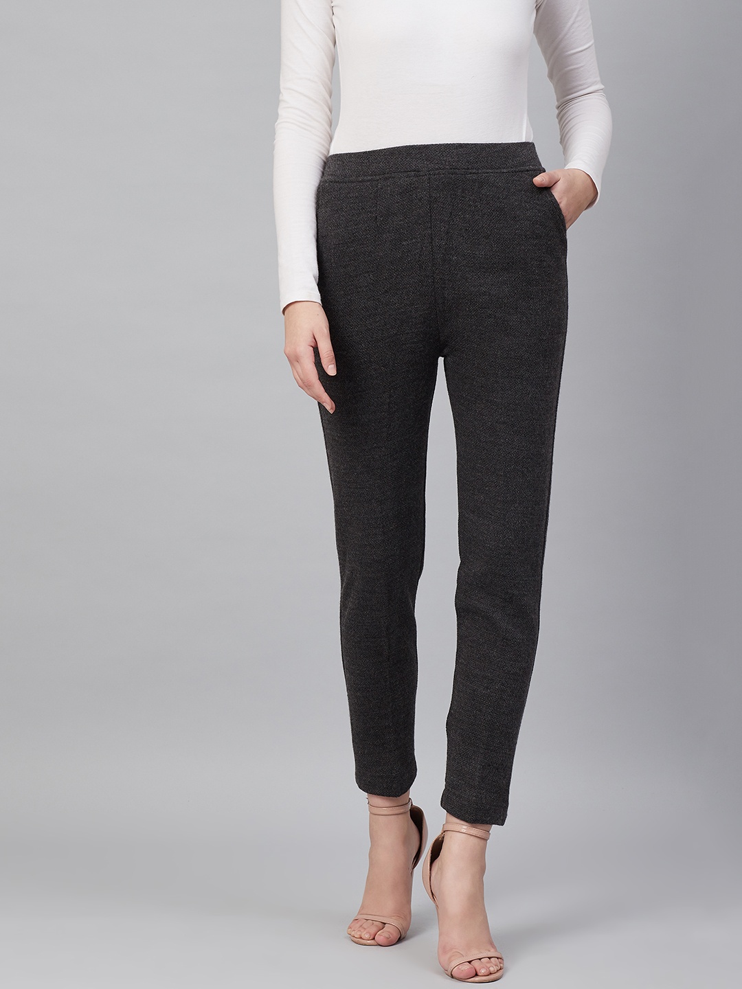 

Cayman Women Charcoal Grey Solid Regular Fit Trousers