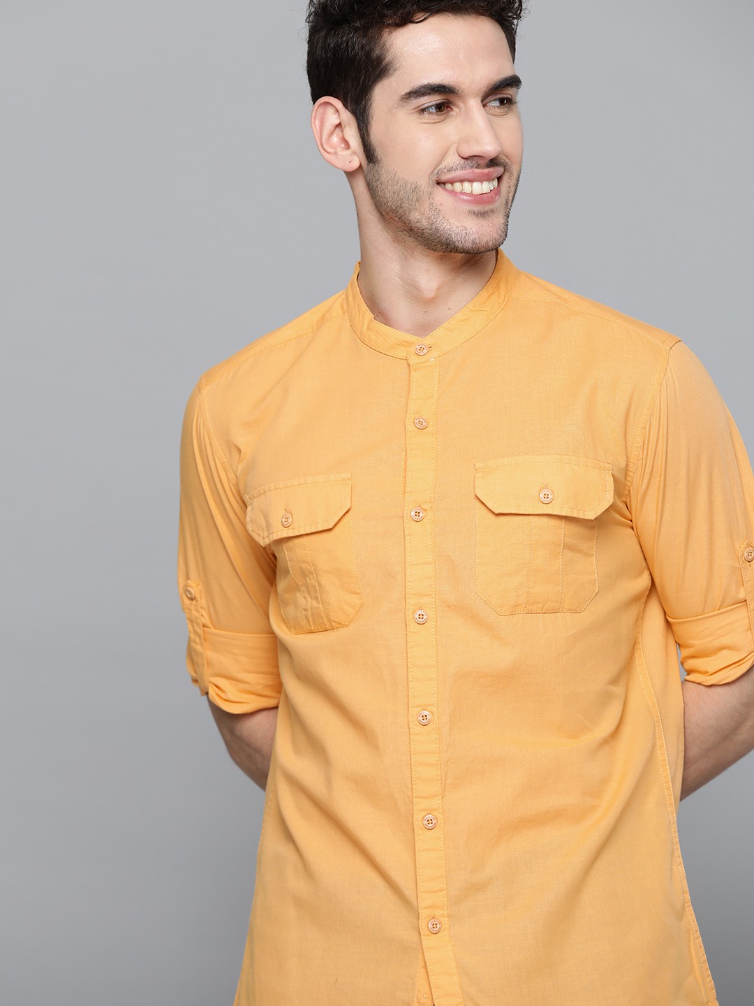 

HERE&NOW Men Yellow Slim Fit Solid Pure Cotton Casual Shirt