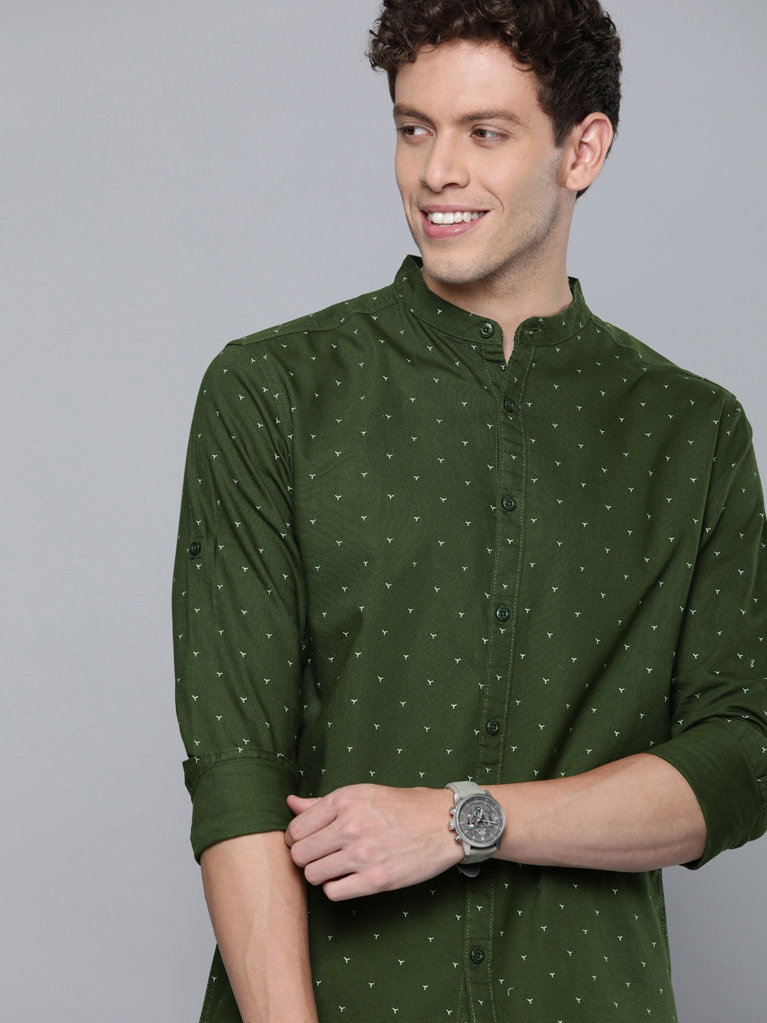 

HERE&NOW Men Green & White Slim Fit Printed Casual Shirt