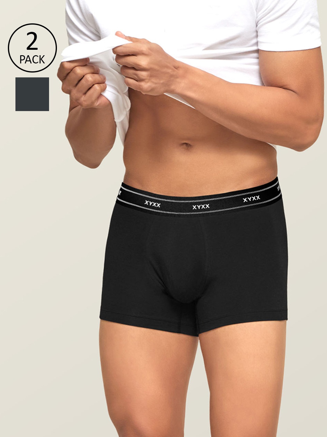 

XYXX Men IntelliFresh Antibacterial Bamboo Cotton Pack of 2 Apollo Sustainable Trunks PCKN322, Grey