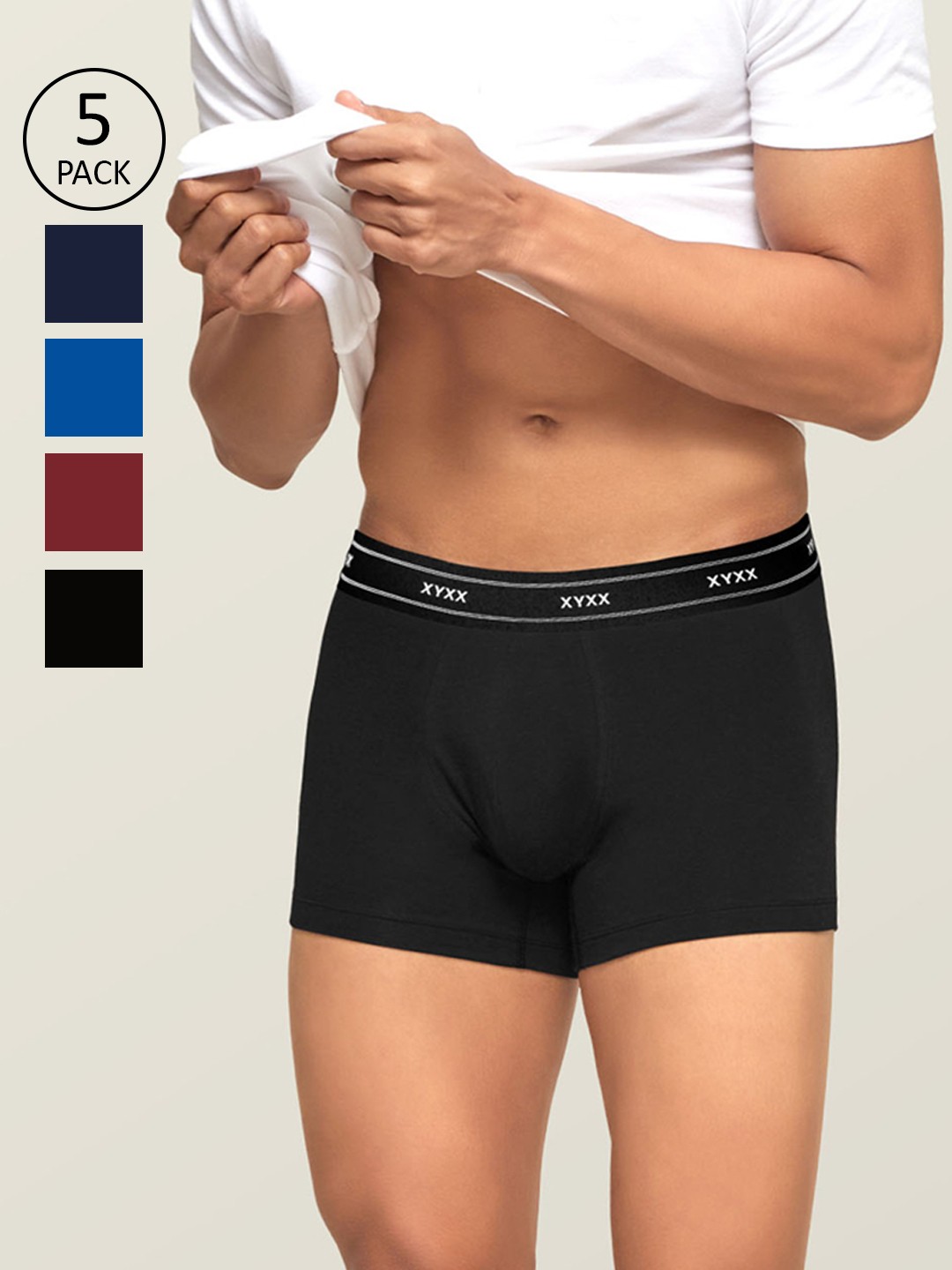 

XYXX Men IntelliFresh Antibacterial Bamboo Cotton Pack of 5 Apollo Sustainable Trunks PCKN169, Black