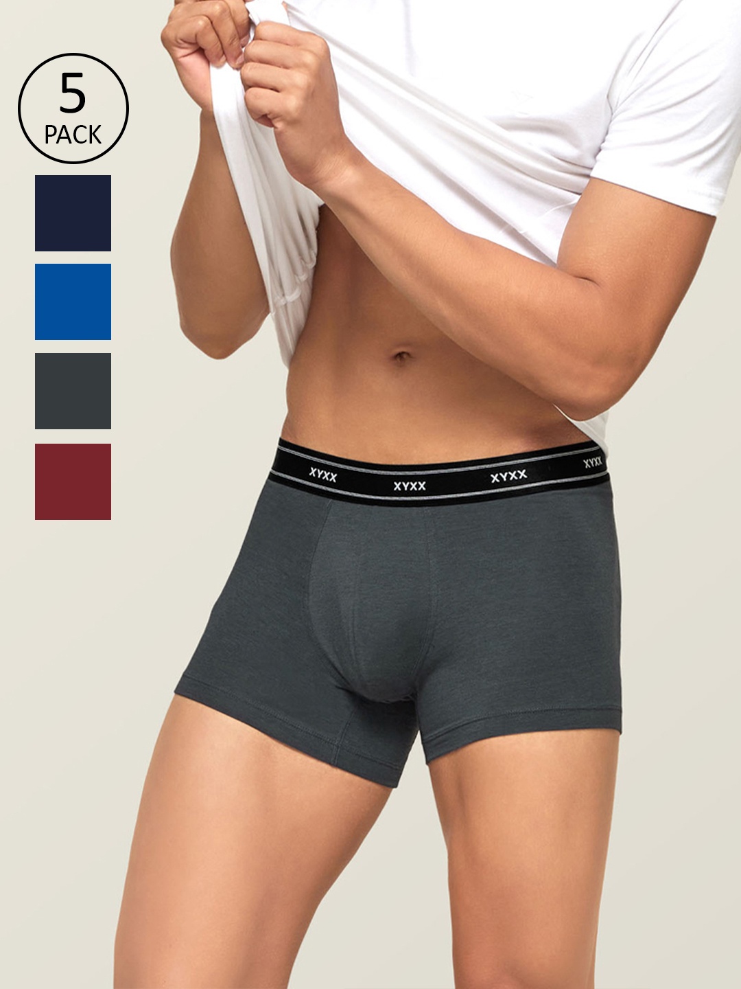 

XYXX Men IntelliFresh Antibacterial Bamboo Cotton Pack of 5 Apollo Sustainable Trunks PCKN168, Multi