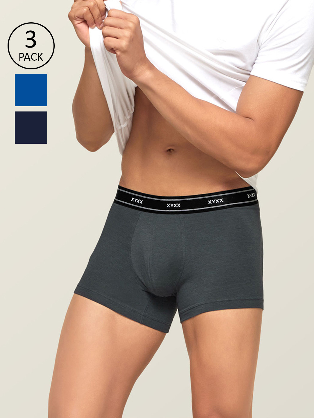 

XYXX Men IntelliFresh Antibacterial Bamboo Cotton Pack of 3 Apollo Sustainable Trunks PCKN449, Navy blue