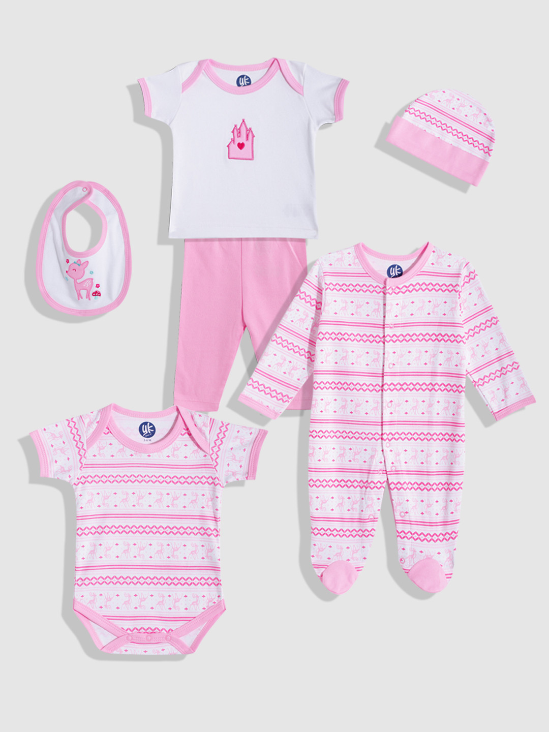 

YK Kids Pack of 6 Printed Baby Apparel Gift Set, Pink