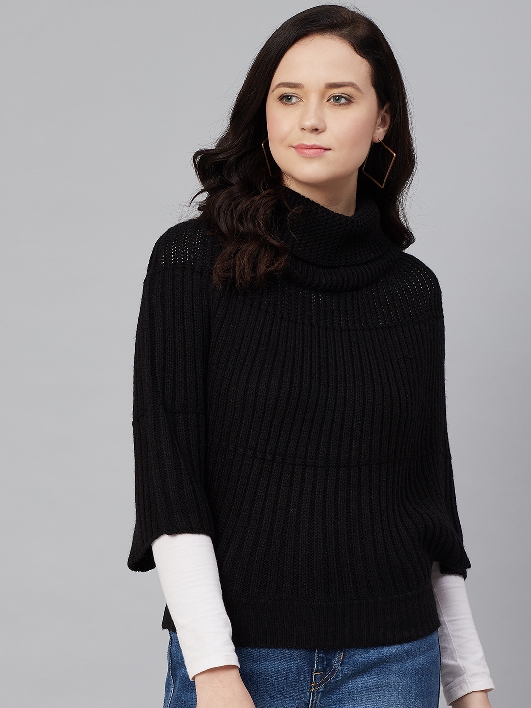 

Cayman Women Black Ribbed Poncho