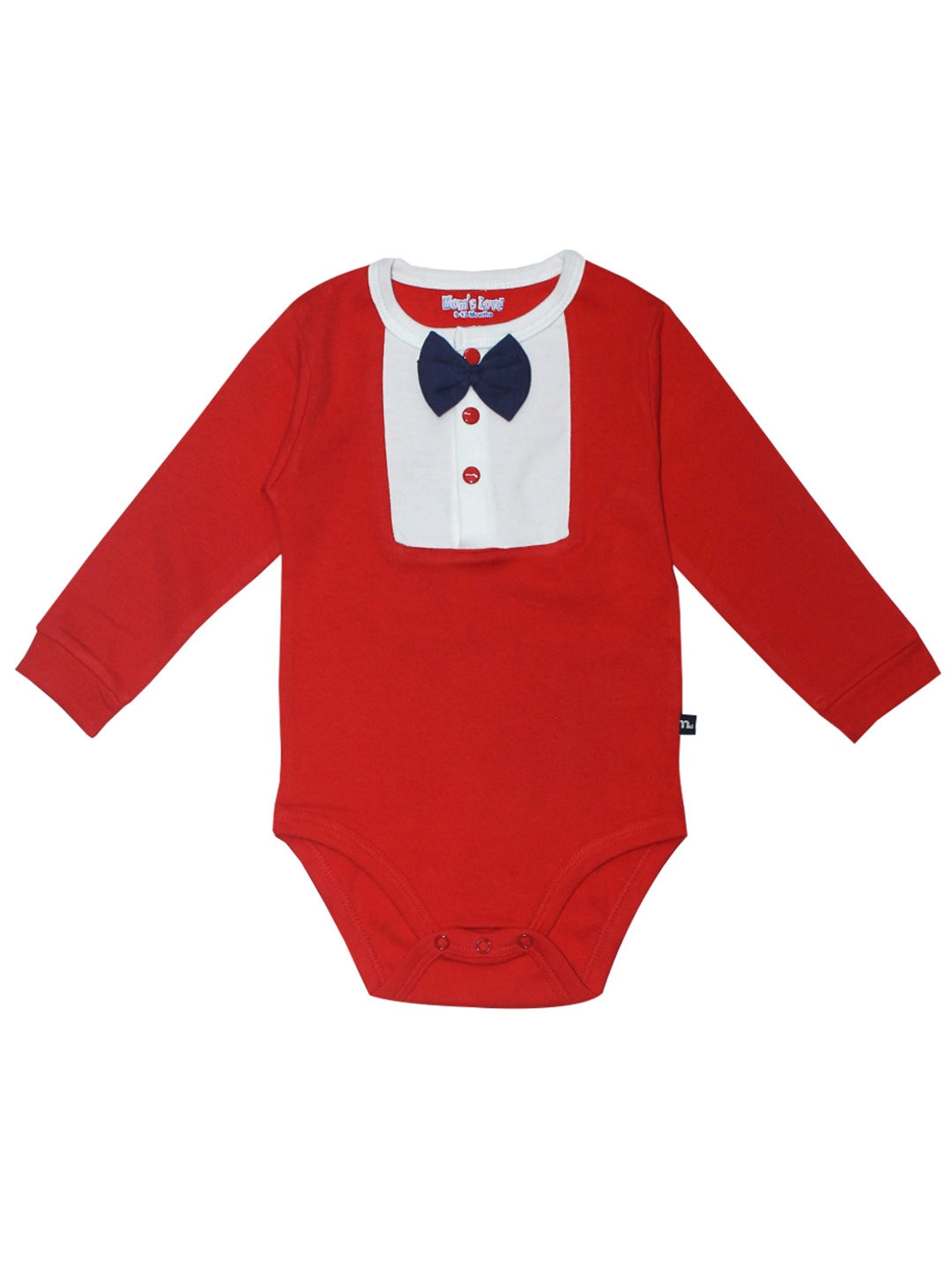 

Moms Love Infant Boys Red & White Colourblocked Pure Cotton Bodysuit with Bow Detail