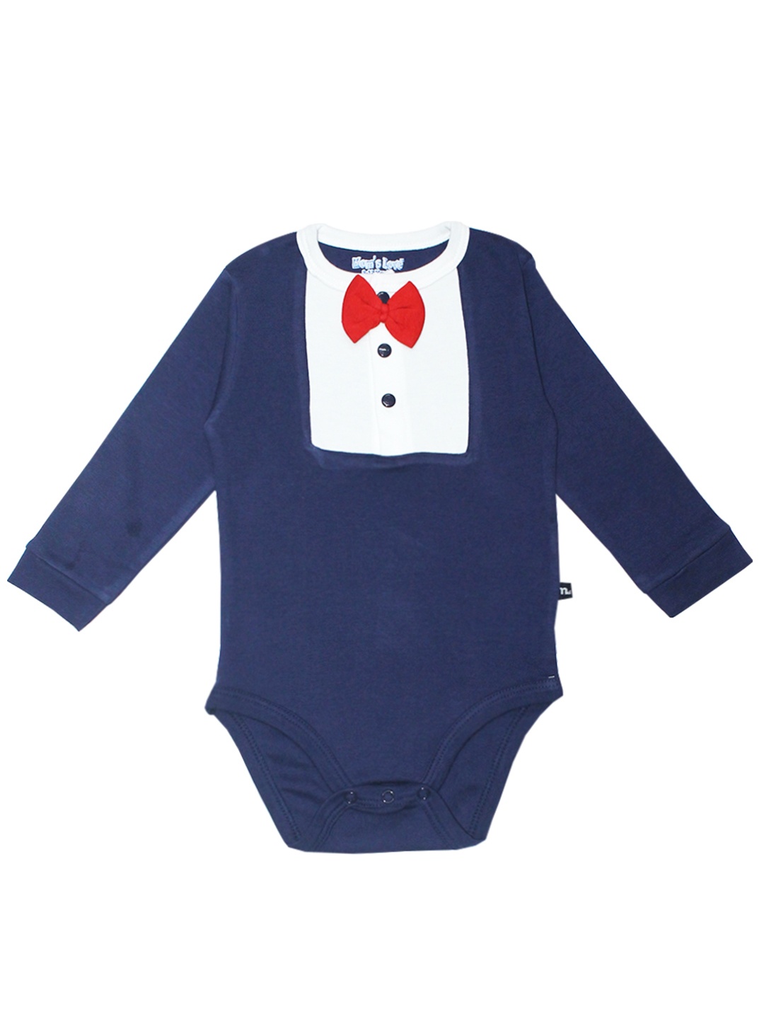 

Moms Love Infant Boys Navy Blue & White Colourblocked Pure Cotton Bodysuit with Bow Detail
