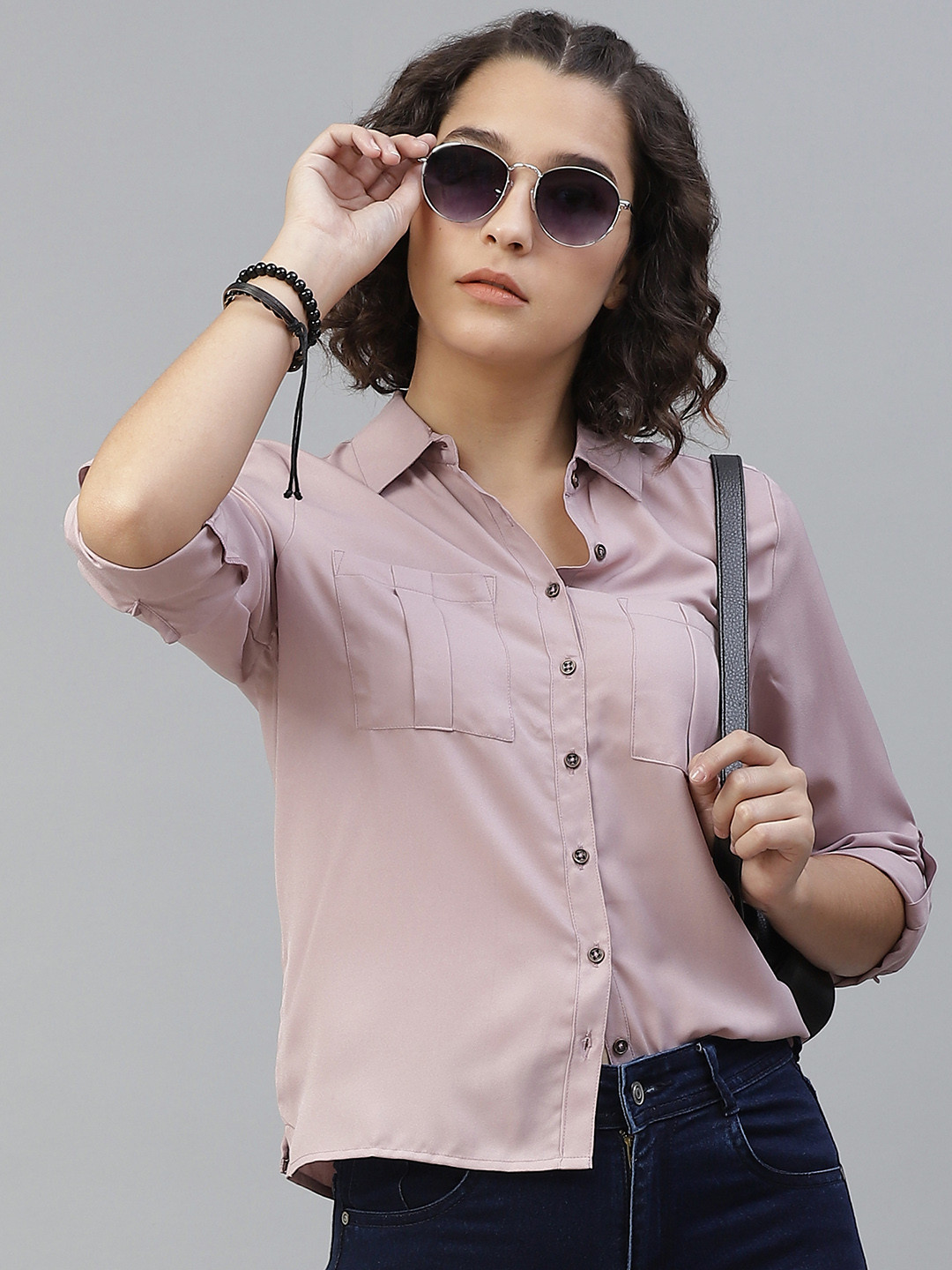 

Roadster Women Mauve Solid Regular Fit Casual Shirt