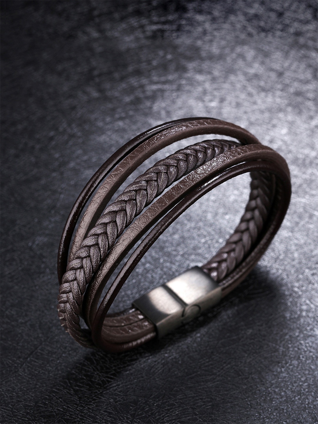 

Yellow Chimes Men Brown Leather Wraparound Bracelet